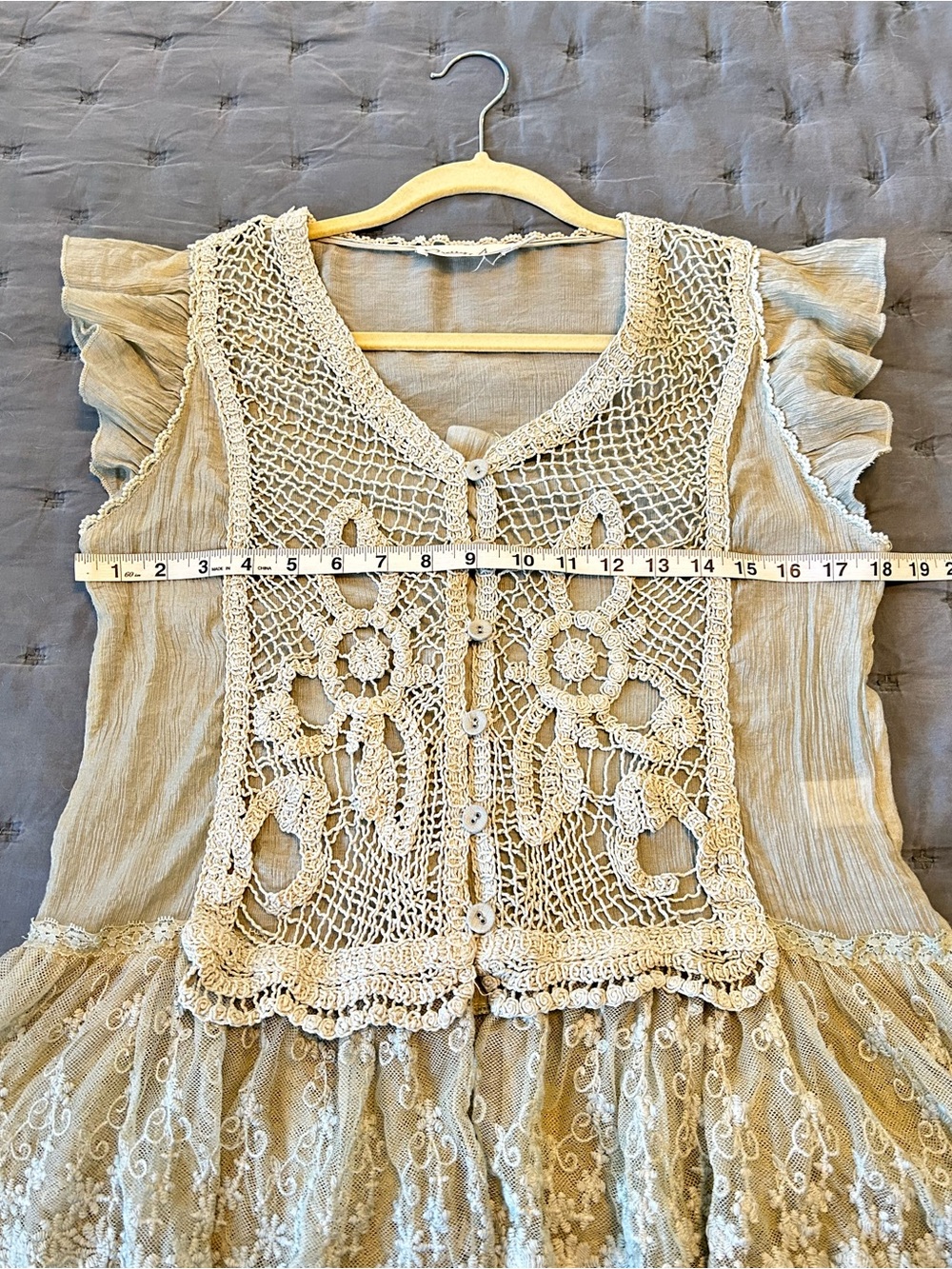 Pretty Angel Sage Green Crochet Top Witchy Fairy Cottagecore Y2K Large - Picture 9 of 10